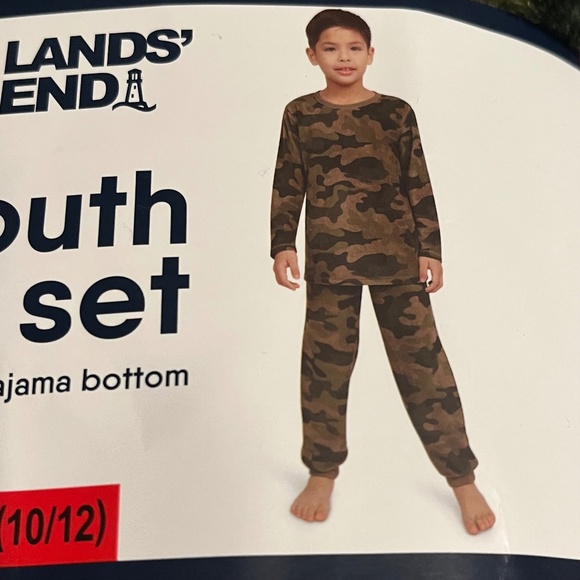 Lands End 3 pc youth set robe, PJ top & PJ bottom Green Camouflage Size L(14/16) - Picture 12 of 16
